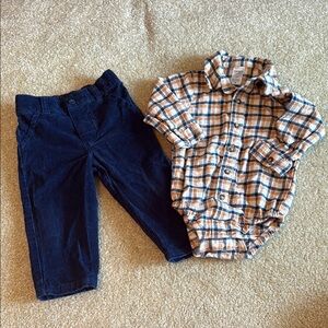 Carter's Corduroy Pants and Plaid Flannel Onesie